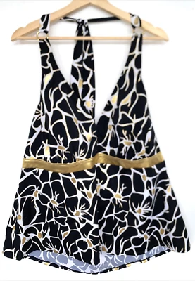 Camiseta Tankini AVENUE SWIM Negra Metálica Dorada Halter Incorporada Tazas Suaves Talla 24 Foto 1 de 4