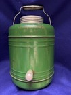 Vintage Green Metal Picnic Jug Cooler Hot or Cold Wood Handle Metal Top Cap