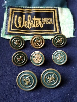 Vtg coat of arms Gold green Enamel 8 set 20mm & 15mm Blazer Replacement Buttons - Image 1 of 4