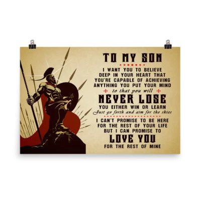 Spartan Warrior Poster Gift for Son Never Lose Inspiration Quotes Poster for Son - Image 1 of 4