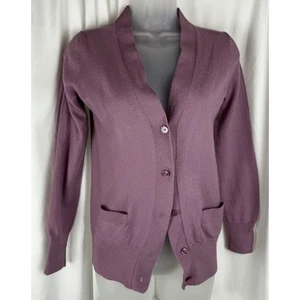 J.Crew Merino Wool Cardigan M Purple Button Front Pockets Cabincore Chic 57-23 - Picture 1 of 16