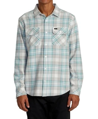 Camisa RVCA Para Hombres Tejida Botón Frontal Que Funcionará Franela Plateada Blanqueador XL Foto 1 de 4
