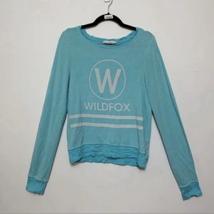 Wildfox Sky Blue Logo Pullover Sweatshirt Women’s XS Oversized Fit Cozy Top - Picture 1 of 6