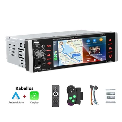 5.1Zoll Autoradio Bluetooth 1 DIN Kabellos Apple Carplay Android Auto USB AUX TF - Bild 1 von 4