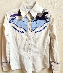 Camisa De Colección Salaminder Western Talla 11-12 Azul Aplique Satinado Perla Snap DAÑO - Imagen 1 de 12