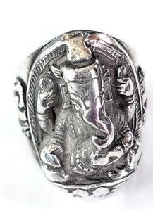 Vintage Ganesha Sterling Silver Ring size 7.5 Brings Fortune - Picture 1 of 6