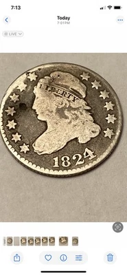 Moneda de diez centavos de plata busto 1824/2 - fecha escasa Foto 1 de 2