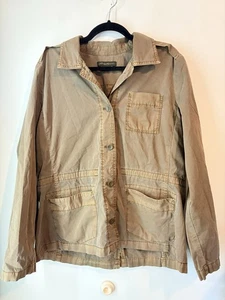 Chaqueta Safari De Colección Años 90 Eddie Bauer Para Mujer XL Desteñida Botón Completo Algodón Verde/Marrón - Imagen 1 de 4
