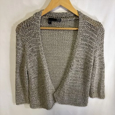 Cárdigan Suéter Eileen Fisher Gris Malla Tejido Abierto Corto Corto Corto Talla S Foto 1 de 4
