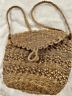 Woven Straw Cross Body Purse With Straw Button Closure Casual Chic - Image 1 of 4