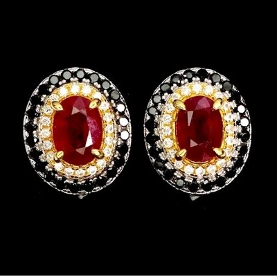 925Silber OHRRINGE Stecker Echte Edelsteine RUBIN, Spinnel 14k rot und weiß Verg - Bild 1 von 4