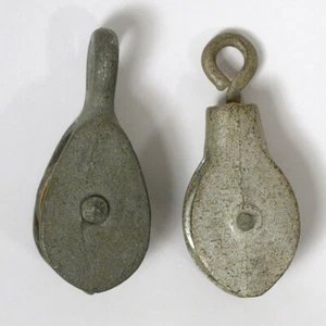 2 Vintage Small Cast Iron Pulley Light Weight Swivel Neck & Stationary - Picture 1 of 2