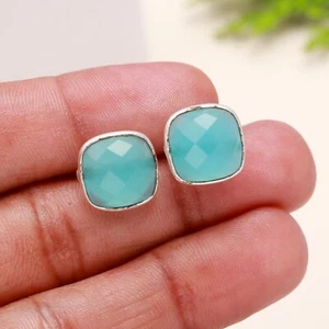 Aqua Chalzedon Edelstein Ohrring Tops 925 Sterling Silber Schmuck Ohrstecker für Mama - Bild 1 von 4