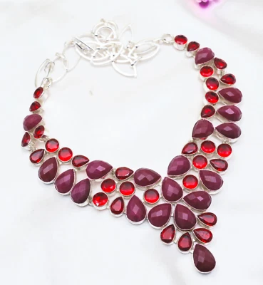 Ruby, Garnet Gemstone Necklace Handmade 925 Sterling Silver Jewelry Wadding Gift - Image 1 of 4