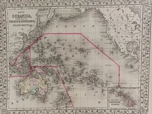 1873 Mitchell's Map of Oceanica Island Groups, Australia Authentic Hand-colored - Picture 1 of 10