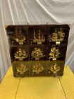 Vintage Set Of 9 Gilded Brass Famous Sailboats/Ships With Display