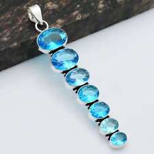 Blue Topaz Gemstone Handmade Pendant Jewelry Anniversary Gift 3.8" AP-20272