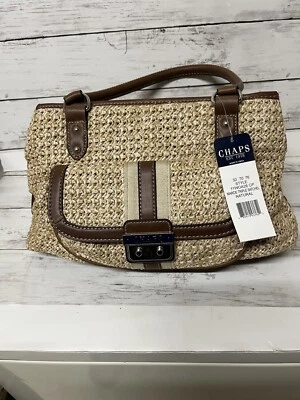 Cartera de hombro Chaps de paja y cuero sintético marrón. Cartera triple natural Marcie Foto 1 de 4