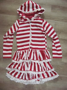 Mustard Pie Red White Stripe Hooded Tunic Jacket Hoodie size 6 EUC - Foto 1 di 3