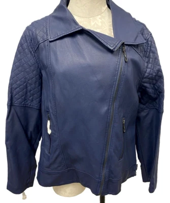 Hot in Hollywood Blue Faux Leather Jacket Asymmetrical Zipper Lined New Size XL - Image 1 of 4