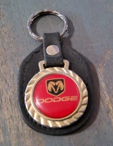 Vintage Dodge Ram Head Leather Metal Keyring Keychain Black Red Genuine - Picture 1 of 3