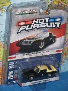 HOT PURSUIT 1980 PONTIAC FIREBIRD FLORIDA HIGHWAY PATROL GREENLIGHT *BRAND NEW* - Picture 1 of 9
