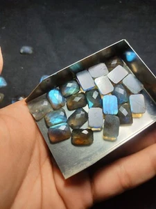 Labradorite Cushion Checker Cut, Back Side Flat, 14mm - Picture 1 of 7