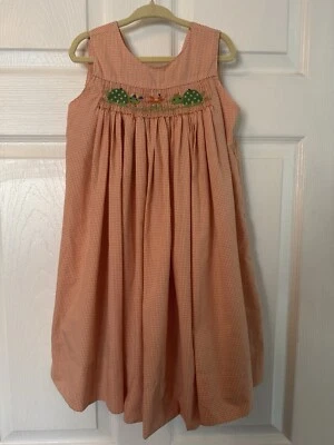 Amanda Remembered Girls Sz 4 Gingham Smocked Dress Turtle Orange - Image 1 of 4