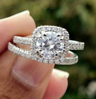 2.98 TCW Round Cut Moissanite Bridal Set Engagement Ring 14K White Gold Plated