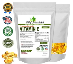 FDC Nutrition Vitamin E-1000 IU - 60 Softgels- 500mg - Picture 1 of 5