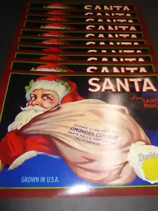 X10 GROSSHANDEL ECHTE KISTENETIKETTEN WEIHNACHTSMANN VINTAGE SANTA PAULA VENTURA 1930er - Bild 1 von 4