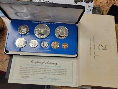 1980 Solomon Islands Proof Set. Two Silver Coins. Box And Coa. Franklin Mint. - Image 1 of 3
