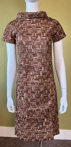 NOS 1960s MOD Jane Emory Fashions Acetate Shift Brown Mad Men S/Sleeve Size 10 - Picture 1 of 16