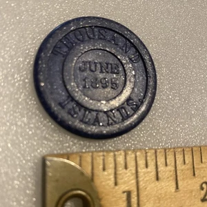 ANTIQUE 1895 H.W. JOHNS HARD RUBBER TRADE TOKEN POKER CHIP ASBESTOS ROOFING BLUE - Picture 1 of 8