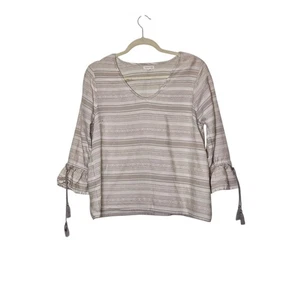 Garnet Hill Boho Tunic Top Women's Size 10 Striped Bell Sleeve Tassel Organic - Picture 1 of 13