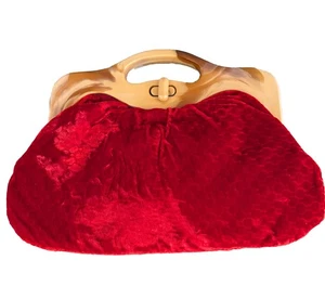 Vintage rot Samt Clutch Abendtasche Handtasche einzigartiger Griff 12x8 cm - Bild 1 von 10