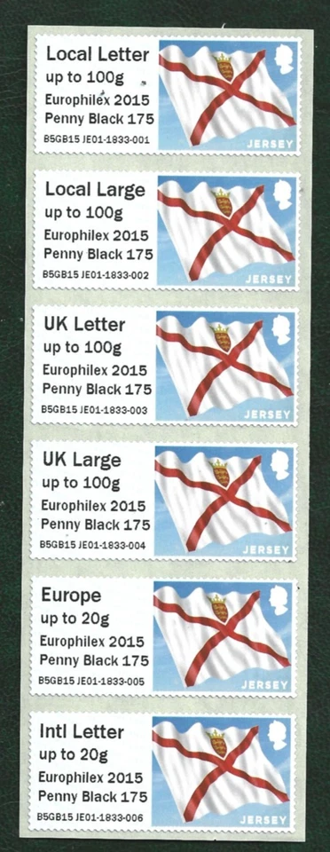 Jersey 2015 Flag Post and Go Mint Strip, Europhilex Penny Black 175 - Image 1 of 1