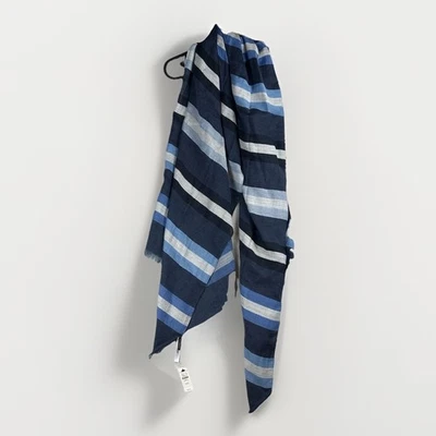 Talbots NWT Scarf Wrap 74x26” Blue Striped Linen Blend Preppy All Seasons Beachy - Image 1 of 3
