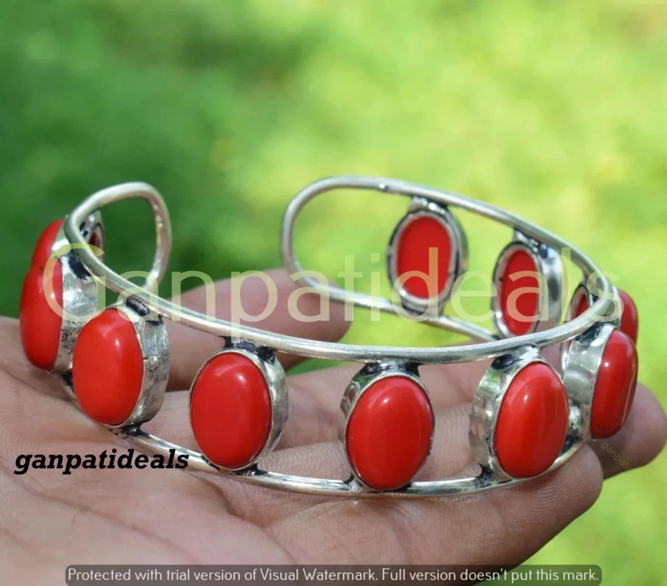 Brazaletes de piedras preciosas de coral rojo lote al por mayor de 100 piezas joyas enchapadas en plata 925 Foto 1 de 1