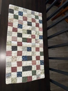 Handmade Quilted Patchwork Table Runner Red, White Blue Traditional Style - Picture 1 of 4