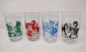 Vintage 4er Set Kraft Saft Gläser Swanky Swigs Kiddie Kup 4 Farben & Tiere - Bild 1 von 5