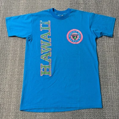 Vintage 80s Honolulu Beach Hawaii Surf T-Shirt Blue Retro - Image 1 of 4