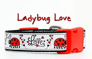 Ladybug dog collar handmade adjustable buckle 1" wide or leash Love - Picture 1 of 12