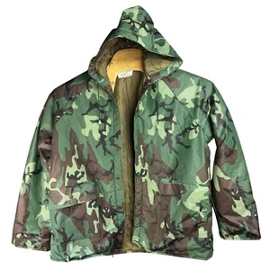 Rothco Camo Hooded Rain Jacket Men M Waterproof PVC Insulated Quilted Lined Vtg - Picture 1 of 12