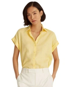 Lauren Ralph Lauren Linen Short-Sleeve Shirt, Yellow, X-Small - Picture 1 of 1