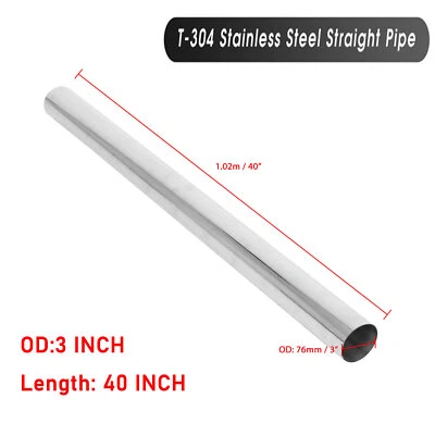 Tubo de escape recto de acero inoxidable T304 OD 3" 76 mm longitud de tubería 40"" Foto 1 de 4