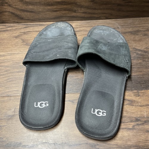 UGG 1106170 Scivoli da uomo in pelle nera con infradito da mare taglia 10