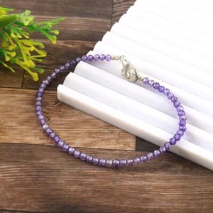 2-3MM Blue Cubic Zircon Tiny Faceted Round Beads Women Handmade Bracelet 6-8" - Picture 1 of 6