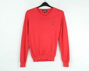 Lyle & Scott Hombre M Cuello En V Suéter Jersey Sudadera Logo Rojo Top Algodón - Imagen 1 de 5