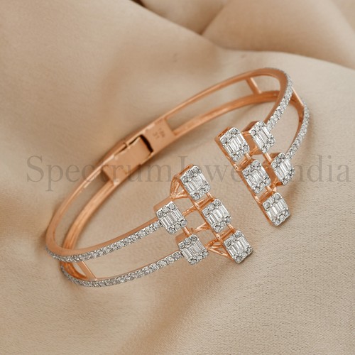VALENTINO Bracciale 3 10 Ct Coltivato in Laboratorio CVD Baguette Rotondo Diamante Gioielli Oro Rosa 14k